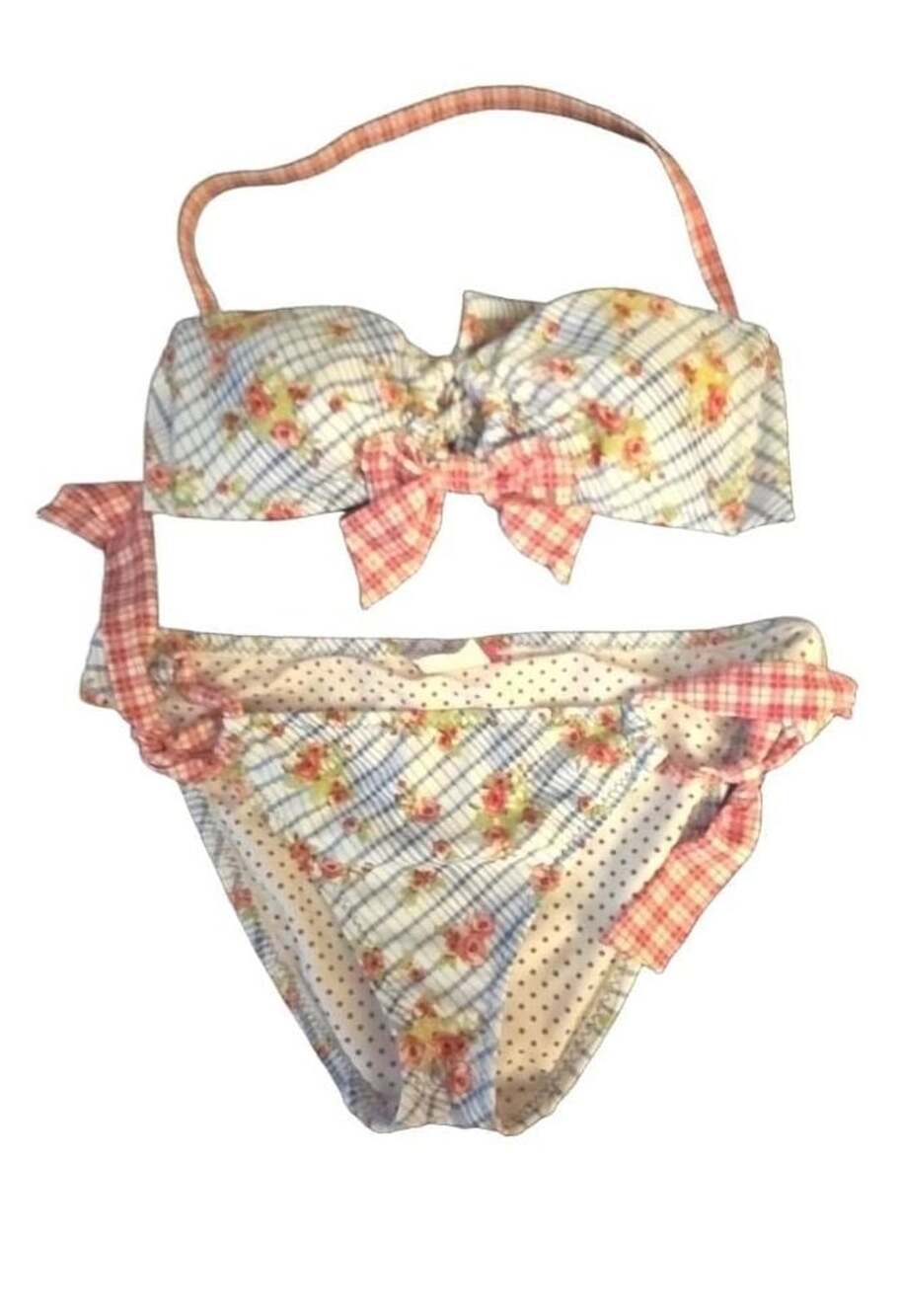 Betsey Johnson Gingham Floral Halter Bandeau Bikini Swimsuit Set